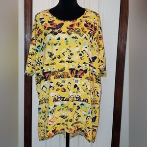 LuLaRoe Geo Print Hi-Low Irma Tunic Top Size XL Yellow